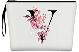Bliceon A-Z Personalisierte Make-up-Tasche, Geburtstagsgeschenke für Frauen und Mutter, personalisierte Geschenke für Frauen, Geschenke für Freundinnen, Braut und Brautjungfern Kosmetiktasche - V