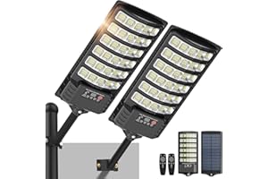 SENDALE 600W Lampione Solare Led Esterno 2 pezzi,IP66 Impermeabile Lampada Stradale Solare con Sensore di Movimento,320° Angolo Illuminazione Faretto Solari con Pannello per Giardino,Strada