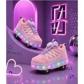 Garantili &amp; &Uuml;st Kalite Işıklı &Ccedil;ocuk Paten Ayakkabısı | 4 Tekerlekli Kaykay Sneaker (29-37 Numara - Renk Pembe)