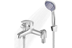 LUQIXCEY Bathroom Sink Taps with Shower Head, Modern Bath Mixer Taps with Shower Kit, Bath Taps with Shower Attachment, Bath Filler Spout,Solid Brass Body, Compression Valves