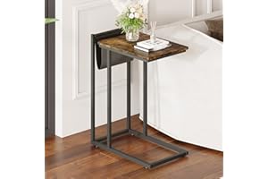 Novilla Sofa Side Table Living Room, C-Shaped Laptop End Table for Office, Industrial Style Metal Frame, Small Coffee Table with Magazine Holder, Bed Side Nightstand For Bedroom, Rustic Brown