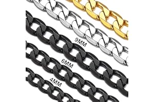 Suplight Collar de Cadena Cubana 4MM/6MM/9MM Cadena Hombre Acero Inoxidable 46cm-76cm Cadena Cubana Hombre Plateado/Dorado/Negro