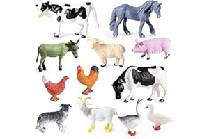 SIENON 12Pcs Mini Farm Animal Figurines, Realistic Plastic Barn Animals Figures Playset, Miniature Farmyard Toys for Kids Toddlers Educational Learning Birthday Cake Decoraton Party Favors