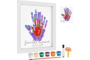 HuBorns - Cadre Empreinte Main Famille et Empreinte Main Pied Bebe avec Espace pour 4 Empreintes, Kit Empreinte Bebe pour Peindre les Mains de Toute la Famille, Cadeau Bebe Naissance