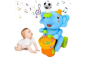 Musikalisk promenadelefantleksak med trummor och LED-ljus, interaktiv babyleksak med ljud, rörlig elefantleksak för småbarn