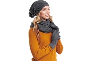 Hilltop Set Invernale da Donna, Sciarpa, Cuffia/Berretto a Maglia e Guanti o Manicotti Scaldamani, Vari Colori, 3 Pezzi