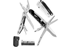 HONZIN 12 w 1 Szczypce wielofunkcyjne, narzędzie wielofunkcyjne ze stali nierdzewnej, odłączane składane nożyczki, kieszonkowe szczypce wielofunkcyjne, z nylonową osłoną