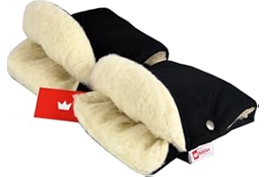 BABYLUX MUFF Handmuff PLÜSCH/WOLLE Handwärmer für Kinderwagen Buggy Handschuh 2 Stück (11. Schwarz + Lammwolle)