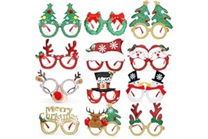 Capaneus 12 Stück Weihnachtsbrille，Kreative Weihnachtsbrille Set，Weihnachtsfeier Deko Brille，Weihnachtsbrillen Erwachsene und Kinder，Kopfschmuck Weihnachten für Christmas Party