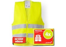 PURAHELP Warnwesten Auto 4er Set Europaweit gültig nach EN ISO 20471 - Reflektierende Warnweste Auto - Sicherheitsweste Auto 