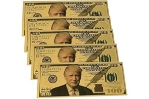YIQILAFADA Lot de 5 billets de banque Trump en or 2024, 100 billets de banque authentiques du président Donald Trump plaqués or 24 carats