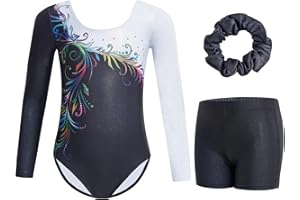 Gogokids Ensemble De Justaucorps de Gymnastique a Manches Longues Trois Pièces pour Filles - Tenues de Gymnastique pour Enfants avec Design a Sequins Dégradés, Unitards de Ballet pour 3-12 Ans