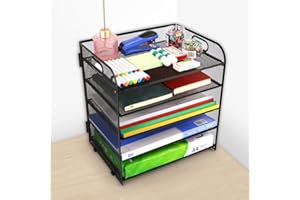 Cartlant 5 Ebenen Briefablage A4 Quer, Ordner Ablage Schreibtisch Organizer Büro Aufbewahrung Dokumentenablage mit Griff, Ablagefächer Stapelbar Metall Papierablage Ordnungssystem Schulsachen