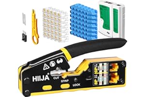 Hiija RJ45 Straight-Through-Crimpwerkzeug-Set Abisolierzange Cutter multifunktionale Crimp 8P RJ45 Cat5e Cat6 Cat6a Crimpwerkzeug 6P RJ11/12 Telefonanschluss mit Kabel-Test-Tools