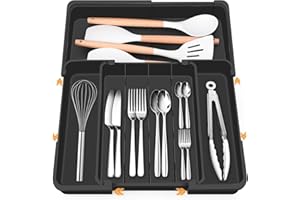 Euqvunn Cuberteros para Cajon Cocina Multidireccional Expandible, Organizador Cubiertos con 4-7 Compartimentos, Ideal para Almacenar Utensilios y Herramientas de Cocina en el Cajón