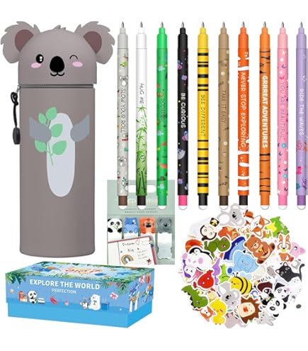 21-teiliges Set Radierbare Gelstifte Mit Tiermotiven + 12 Nachfüllminen - Kawaii Design 0,7 Mm