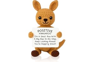 DGPLUS Optimistic Kangaroo Crochet Animal Figurine – Handmade Emotional Support Gift | Cute Motivational Gift for Women, Girls, Boys | Funny Stocking Filler (Brown Kangaroo)