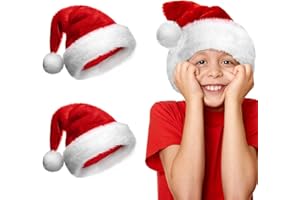 Acxilexy 2 Pezzi Cappello da Babbo Natale per Adulti, Cappello da Babbo Natale in Peluche Unisex, Cappelli di Natale Velluto Rossi con Pompon, Cappellini Natale per Feste di Natale e Capodanno