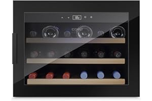 Caso WineSafe 18 EB Black Design Einbau-Weinkühlschrank mit Kompressionstechnik für bis zu 18 Flaschen (bis zu 310 mm Höhe), eine Temperaturzone 5-20°C, Getränkekühlschrank