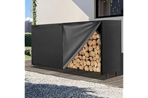 Kendane 8FT Firewood Log Rack with Waterproof Cover – Heavy Duty Log Stores Outdoor and Indoor Metal Storage, Large Capacity (242 x 30.5 x 100CM), 600D Oxford Black Cover for Garden, Patio