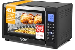 TZS First Austria - Mini Horno 45L 2000W Pantalla digital - Minihorno para pizza hasta 230°C y 8 modos - Con temporizador de 180 min, 4 alturas de inserción, bandeja, rejilla y asador giratorio