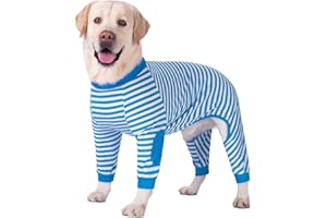 BT BEAR Large Dog Clothes,Dog Pajamas Flexible Breathable Zipper Soft Cotton Striped Dog Jumpsuit Costume Apparel for Medium Dogs Large Dogs (8-Back length-60cm, Blue)
