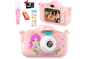 Lacosvi cámara fotos infantil Pantalla 2,0" 1080P HD selfie video cámara para niños y niñas con Tarjeta SD de 32 GB regalos de cumpleaños originales para niños de 3-12 Años En Español (Sirena Rosa)