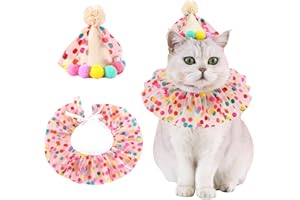 KUNYEAH Pet Birthday Hat Scarf Set Puppy Princess Costumes Cute Lace Cat Outfit Dog Colorful Dots Bandana Pom-pom Cone Hat Cat Happy Birthday Decorations Pet Party Supplies