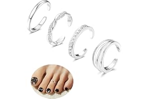 Auiremrti 14-Carat Gold-Plated and White Gold-Plated Toe Ring Set of 4 - Hug CZ, Triple Twisted, Simple Band, Open Design Beach Foot Jewellery, Adjustable for Women