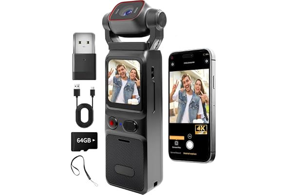 NinjaCam 4K Camera Vlog, Portable Caméra POV, Caméra de Corps, Body Cam pour Sport, WiFi Mini Camera Sport avec Stabilisation, Caméras Corporelles pour Voyage, Carte TF 64GB