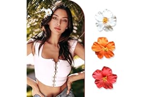 YIUWOD 3pince Fleur - Fleur Cheveux - Pince A Cheveux Fleur - Petits Accessoires AdaptéS Aux FêTes, Aux Voyages, Aux Vacances à La Plage, La DéCoration des VêTements (Blanc, Rouge et Orange)