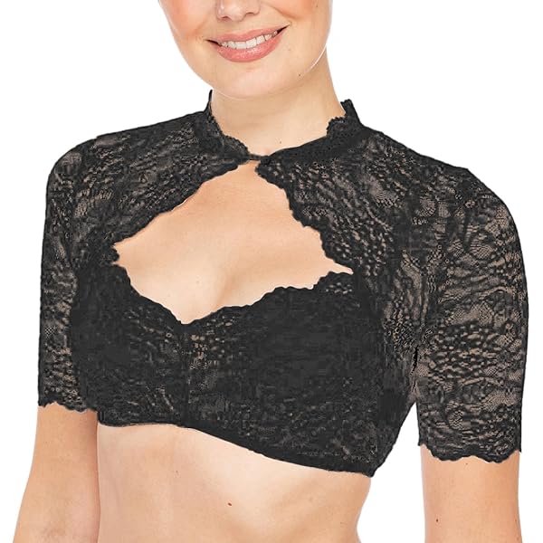 DeaAmyGline Dirndlbluse Damen - Weiß Mit Spitze & V-Ausschnitt