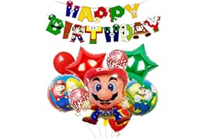 YOOYEH Birthday Party Decorations, 1 Happy Birthday Banner 8 Balloons Latex Foil Balloons Birthday Party Decoration Suppliesfor Boys Girls (Super Mario)