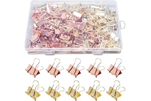 Sxutop 100 Stück Foldback Klammern 19mm Binder Klammern Klein Foldback Clips Gold und Roségold Papierklammern Metall Dokumenten Clips Vielzweckklammern 19mm für Briefpapier Papier, Bürobedarf