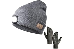 QKTYB Gorro inalámbrico Bluetooth con Pantalla táctil Guantes LED Faro V5.0 USB Recargable Música Sombrero Lavable para Hombres Mujeres Correr Esquí Senderismo Camping Ciclismo