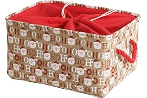 INough Groß Weihnachts-Ornament-Aufbewahrungsbox, Organisator für Weihnachtsdekorationen, Leinwand-Weihnachtskorb für Kinder, zusammenklappbare Geschenkkörbe ohne Inhalt mit Griffen (OH)