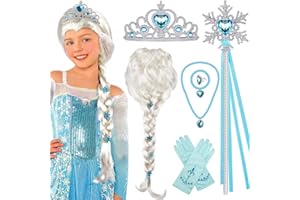 Tacobear Princesa Frozen Disfraz Accesorios Elsa Peluca Trenza Princesa Collar Corona Guantes Mágica Pulsera Princesa Elsa Joyas para Niñas Carnaval Halloween