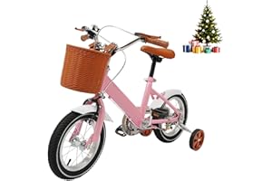 HUOMMGS 12 Zoll Kinderfahrrad Upgraded Kinder Fahrrad für ab 2-4 Jahre Höhenverstellbar Kinderfahrrad mit Stützrädern und Korb Jugend Fahrrad für Jungen & Mädchen (Rosa)