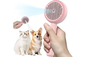HATOLOVE Katzenbürste Kurzhaar, Katzenbürste mit Einem Knopf, Haustier Bürsten, Selbstreinigende Fellbürste Katze für Langhaar und Kurzhaar zum Entfernen Losem Fell und Schmutz, Rosa