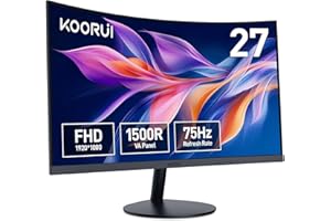 KOORUI Écran PC Incurvé - Dalle VA 27 Pouces, Résolution FHD (1920 x 1080), 1500R, 75Hz, 5ms, HDMI, VGA, Réglage de l’Inclinaison, Angle de Vision de 178°, Ecran pc Gamer Incurvé, Noir