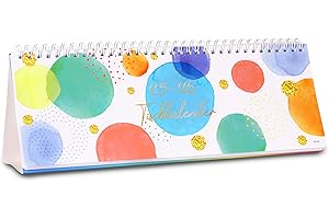 COLORAGE Desk Calendar 2025 2026 - Weekly Planner 2025-2026 from March 2025 to August 2026, Desk Calendar 2025/26 Landscape 29.5 x 10.5 cm, Calendar 2025/2026 with 1 Week 2 Pages, Colourful Bubbles