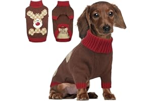 Hjumarayan Maglione Cane Natalizio - Caldo Maglioncino con Renna, foro per guinzaglio, maglioncini per Maltese, Bichon Frisé, Bassotto Nano, Marrone M