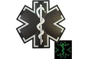 LEGEEON Glow Dark Black EMS EMT Medic Paramedic Star of Life Morale Tactical PVC Touch Fastener Patch