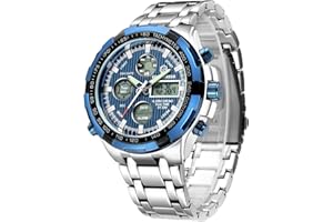 Affute Orologi da uomo eleganti in acciaio inox impermeabili, analogici e digitali, con cronografo, data, allarme