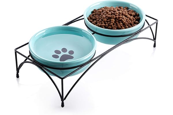 Y YHY Gamelles surélevées pour Chat et Eau avec Support, Bols surélevés pour Chat ou Chien, Chats en céramique, 340 ML, Passe au Micro-Ondes et au Lave-Vaisselle, 12 Ounces, Bleu