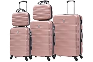 CELIMS - Juego de Maletas 5 Piezas | Maleta Cabina + Maleta Mediana + Maleta Grande + 2X Neceser Viaje | Oro Rosa