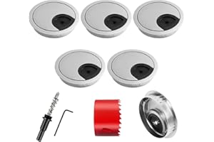 Kulamo 6 PCS Tapa Pasacables de Mesa Escritorio 60mm con 1 Broca Redondo para Cables, Pasacables Redondo de Aleación de Zinc Retirable para Mesa de Oficina y del Hogar Organizador de Alambre