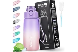 AOHAN Gourde 600 ml Tritan sans BPA, pour le sport, les boissons gazeuses, anti-fuite, avec passoire et échelle de capacité pour l'école, le bureau, la gym, l'extérieur, le vélo