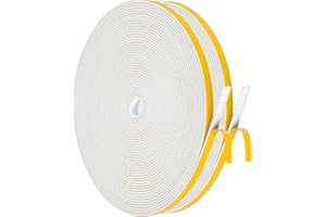 YOCCEK Self-Adhesive Sealing Tape for Doors Windows 6 mm (W) x 1.5 mm (D) 20 m Foam Rubber Sealing Tape Door Seal Window Seal Draught Excluder Waterproof Sound Insulation White [2 Rolls of 10 m]