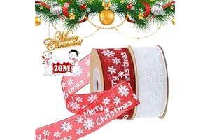 KUAOWT Nastro Raso Natalizio,2 Rotoli Nastro di Raso Rosso Bianco Nastri Decorativi Tessuto Organza Nastrini Natale,20M Nastri Natalizi Larghi 25mm per Confezioni Regalo/Fiocchi/Artigianato/Albero di Natale